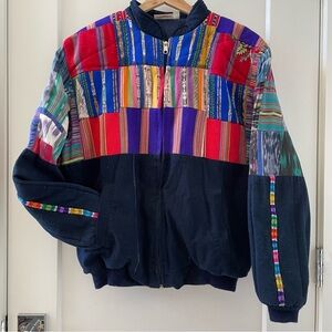 James Halbert Serape Patchwork Bomber Jacket Ethnic Aztec Grunge 90s Vtg S/M